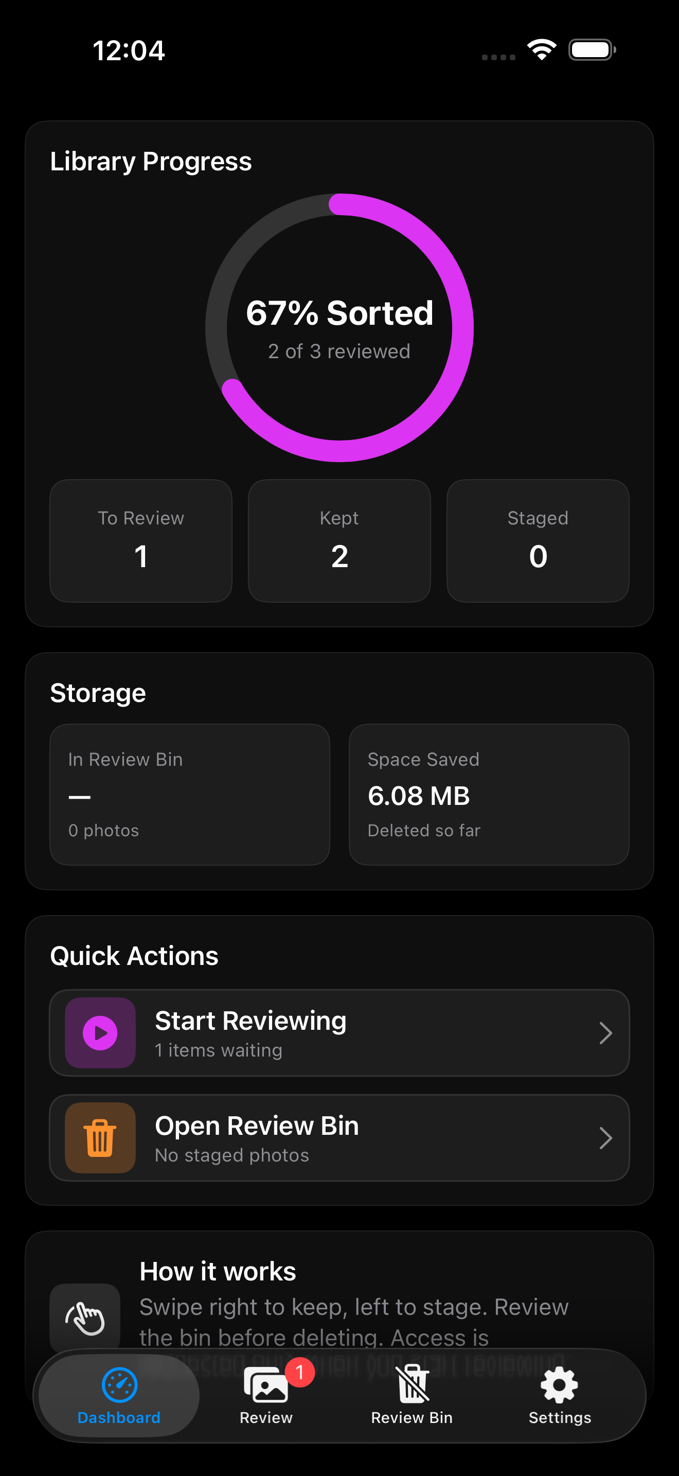 PhotoTidy dashboard screenshot